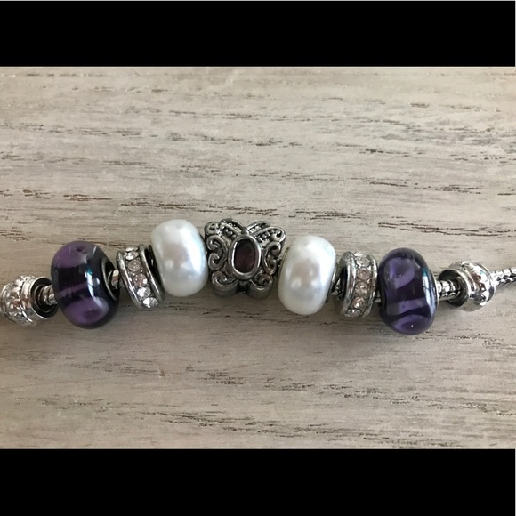 Butterfly Bracelet Purple and Silver beads - Picture 2 of 3